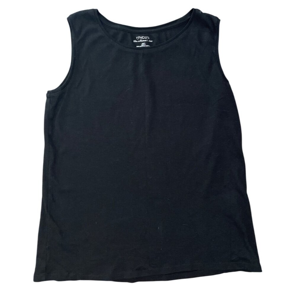 Chicos Black Sleeveless Supima Cotton Tank Size Med‎ Classic Layering Simple